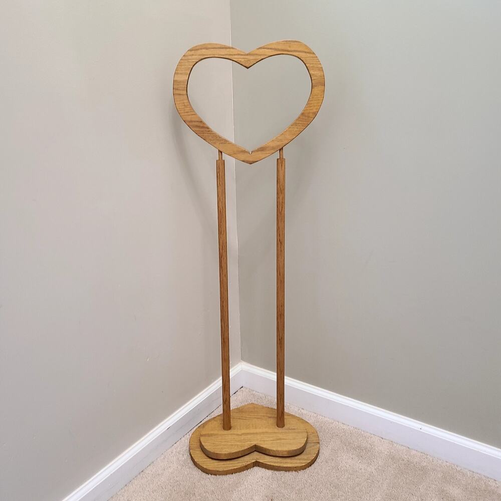 Vintage Heart Shaped Oak Wood Quilt Blanket Rack Stand Country Cottagecore 42"